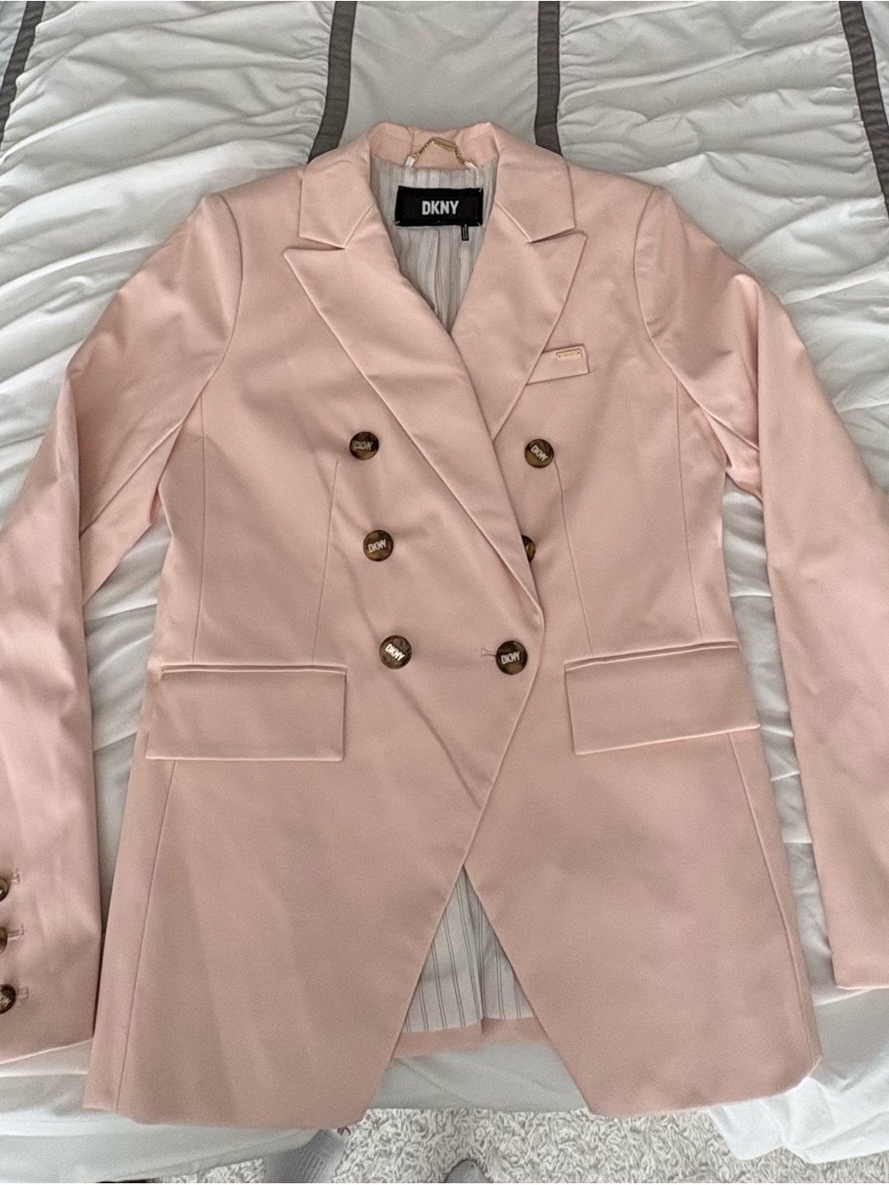 DKNY Women's Double-Breasted Pink Faux Leather Blazer